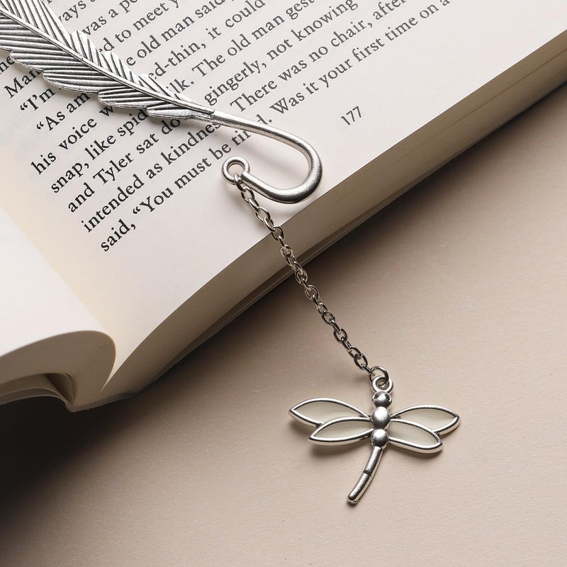 Cacukap Feather Dragonfly Bookmark - Glow in The Dark Fantasy Bookmark Gifts for Women & Men, Cool Bookmarks for Book Lovers (Silver Dragonfly) - Image 5